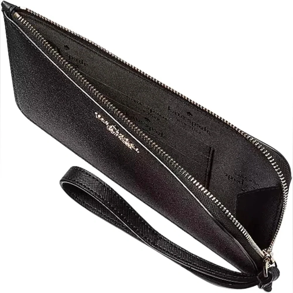 Kate Spade Lucy Black Glitter L Zip Wristlet new without tags